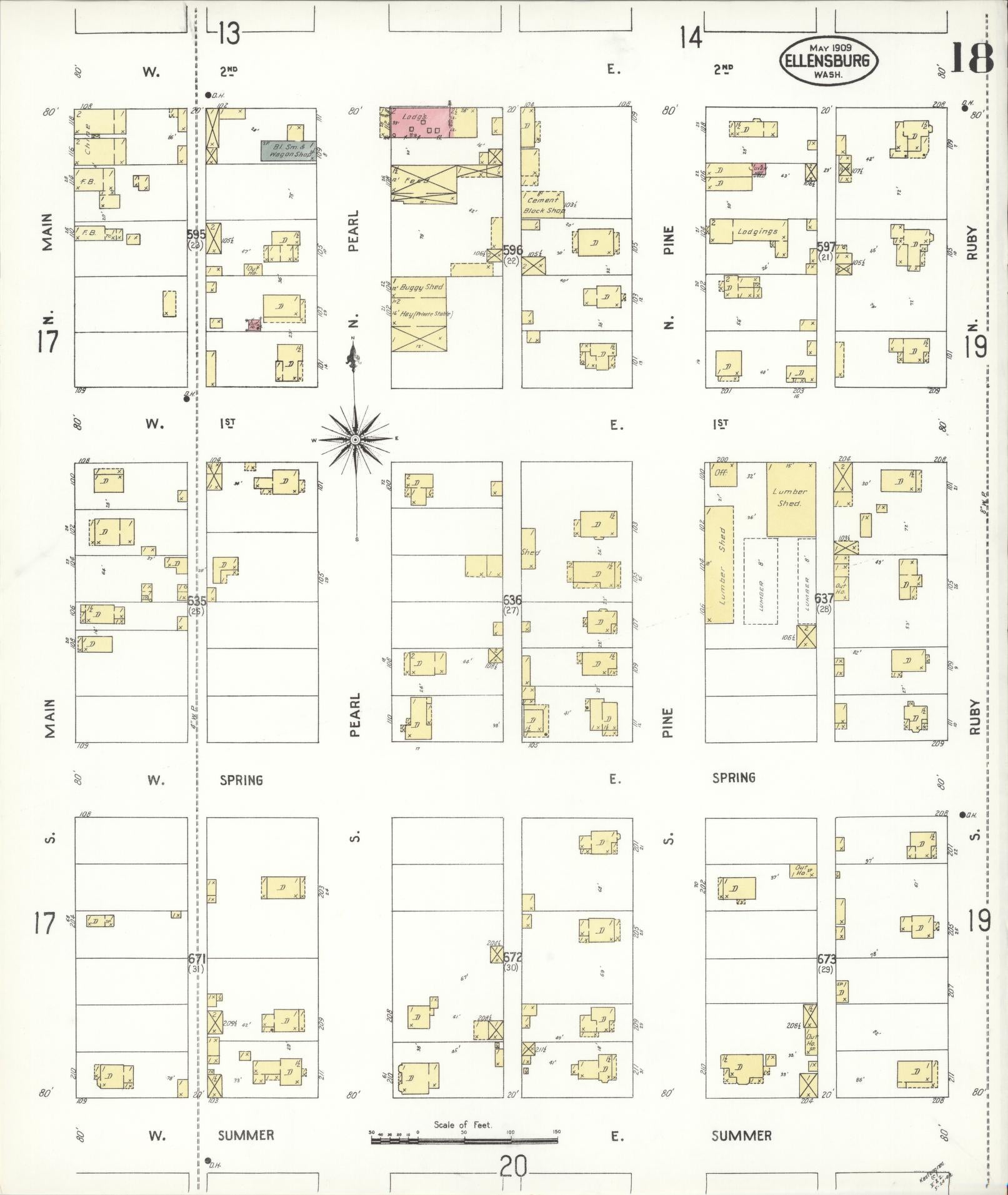 Sanborn Fire Insurance Map from Ellensburg, Kittitas County, Washington (1909), Sheet #0018 - Complete Map Set gallery image, historic Sanborn map, vintage wall art, Washington Washington