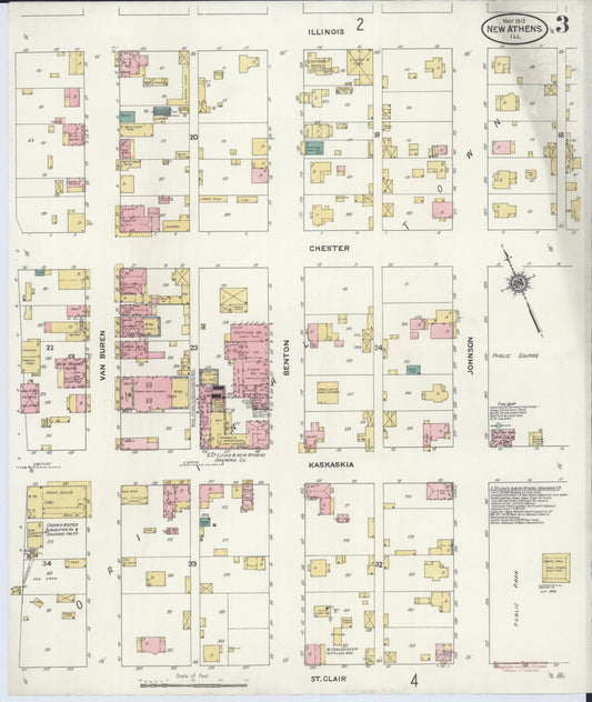 Sanborn Fire Insurance Map from New Athens, Saint Clair County, Illinois (1910), Sheet #0003 - Historic Sanborn Fire Insurance Map Print, vintage old map wall art, antique decor, genealogy gift, Illinois Illinois map