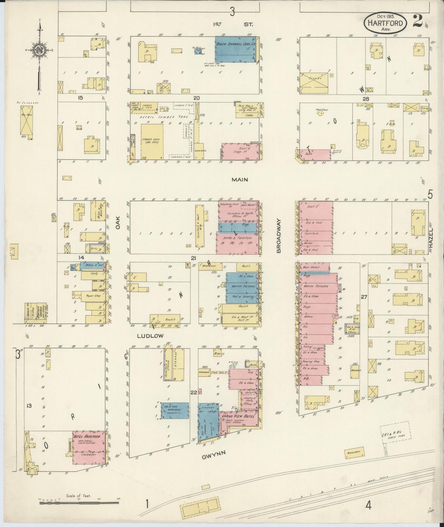 Sanborn Fire Insurance Map from Hartford, Sebastian County, Arkansas (1913), Sheet #0002 - Complete Map Set gallery image, historic Sanborn map, vintage wall art, Arkansas Arkansas