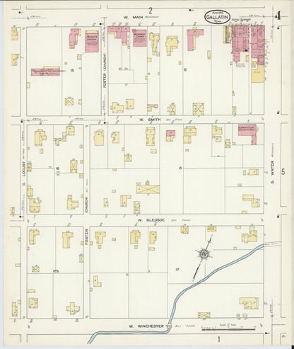 Sanborn Fire Insurance Map from Gallatin, Sumner County, Tennessee (1913), Sheet #0004 - Complete Map Set gallery image, historic Sanborn map, vintage wall art, Tennessee Tennessee