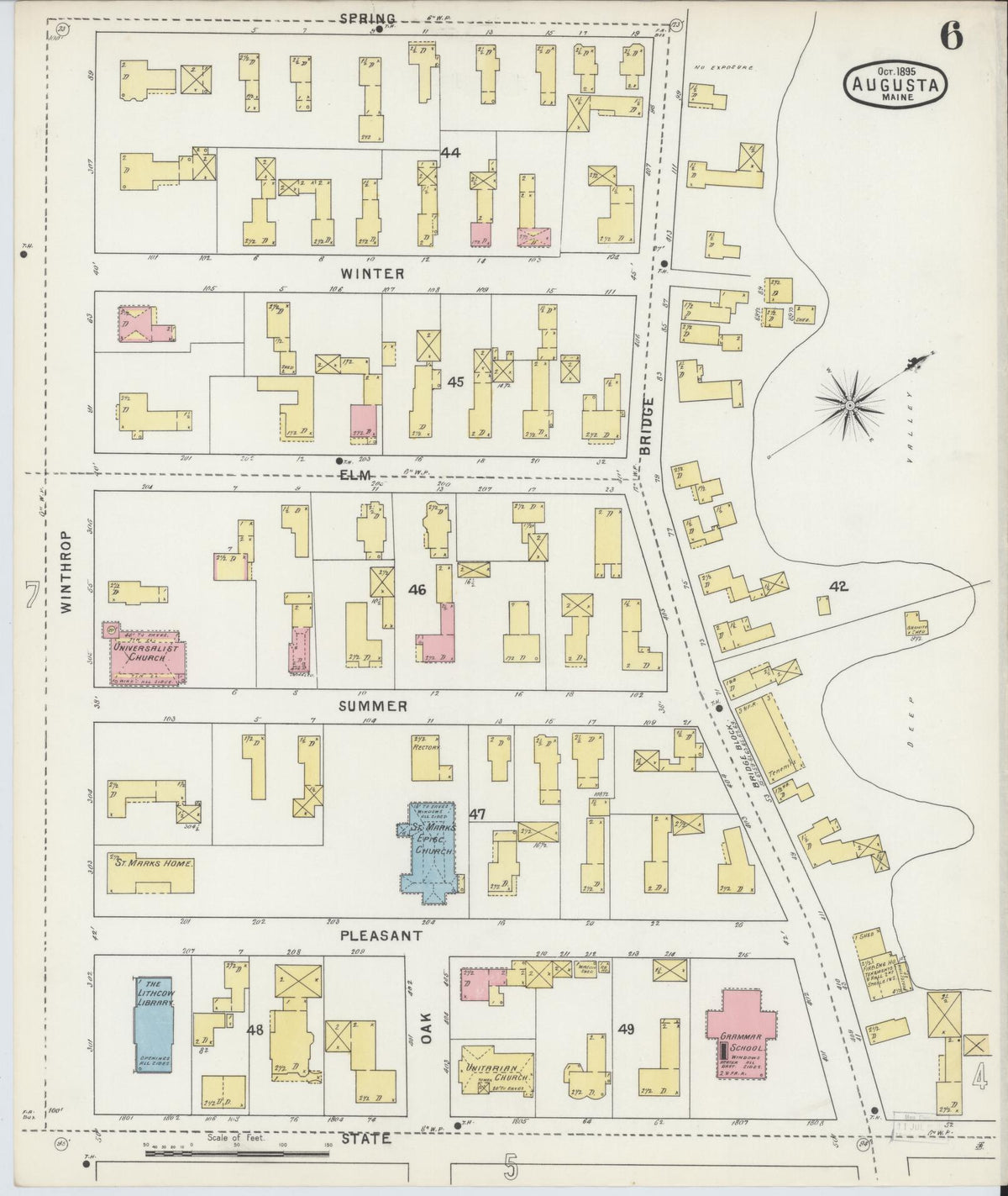 Sanborn Fire Insurance Map from Augusta, Kennebec County, Maine (1895), Sheet #0006 - Complete Map Set gallery image, historic Sanborn map, vintage wall art, Maine Maine