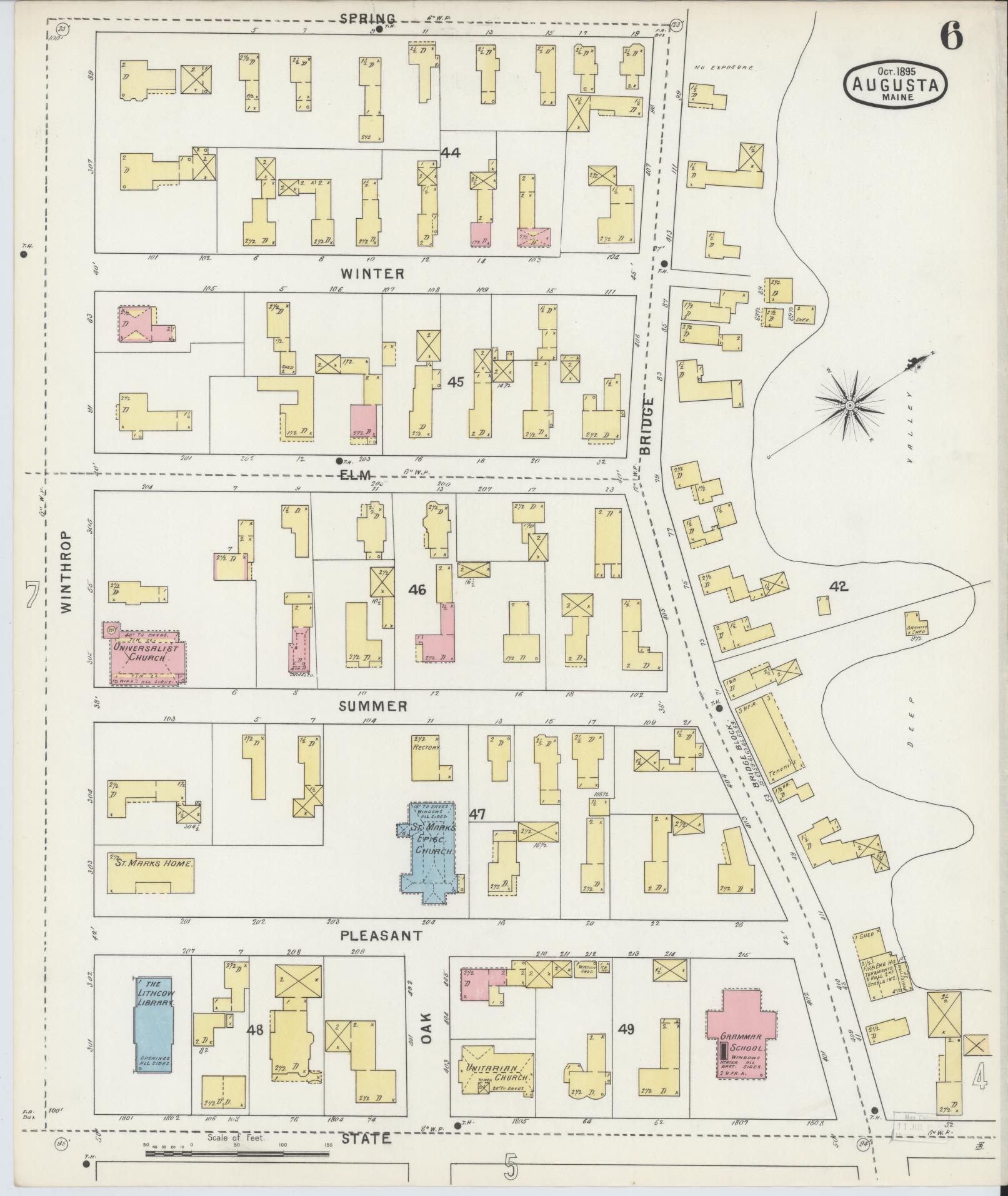 Sanborn Fire Insurance Map from Augusta, Kennebec County, Maine (1895), Sheet #0006 - Complete Map Set gallery image, historic Sanborn map, vintage wall art, Maine Maine