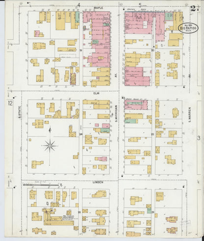 Sanborn Fire Insurance Map from Big Rapids, Mecosta County, Michigan (1899), Sheet #0002 - Complete Map Set gallery image, historic Sanborn map, vintage wall art, Michigan Michigan
