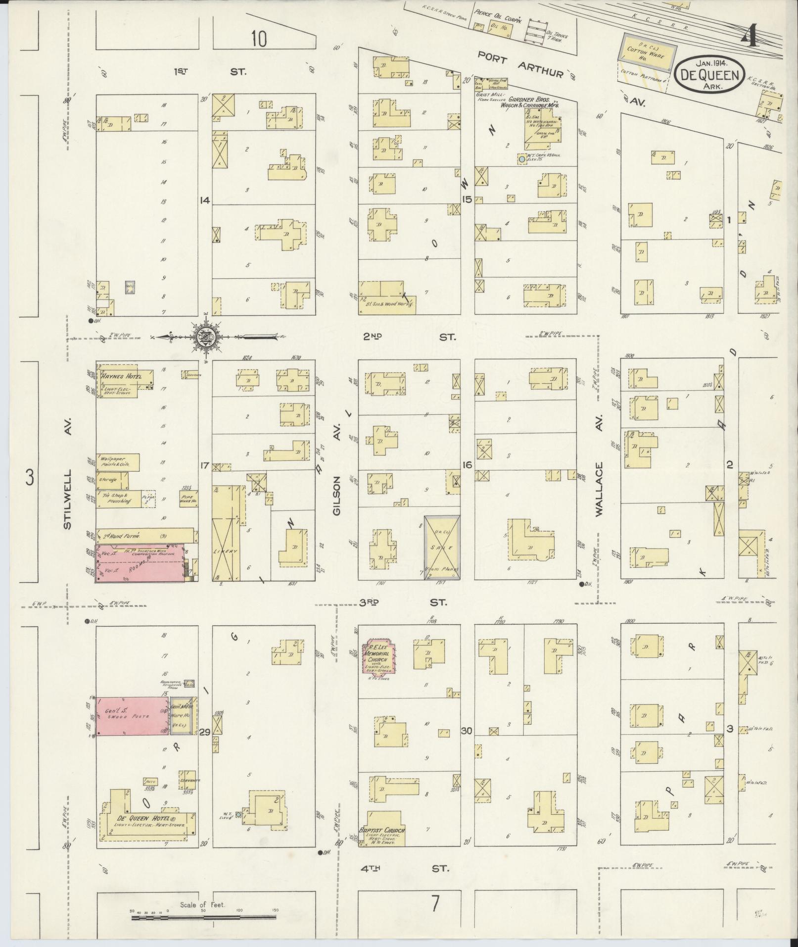 Sanborn Fire Insurance Map from De Queen, Sevier County, Arkansas (1914), Sheet #0004 - Complete Map Set gallery image, historic Sanborn map, vintage wall art, Arkansas Arkansas