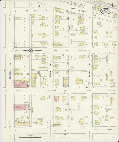 Sanborn Fire Insurance Map from De Queen, Sevier County, Arkansas (1914), Sheet #0004 - Complete Map Set gallery image, historic Sanborn map, vintage wall art, Arkansas Arkansas