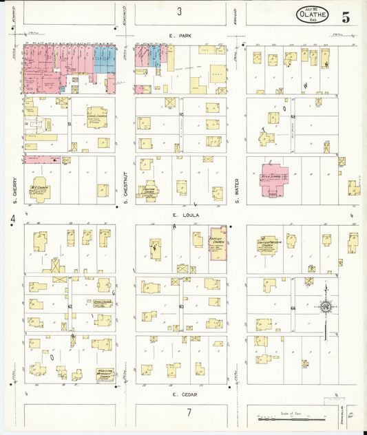 Sanborn Fire Insurance Map from Olathe, Johnson County, Kansas (1912), Sheet #0005 - Historic Sanborn Fire Insurance Map Print, vintage old map wall art, antique decor, genealogy gift, Kansas Kansas map
