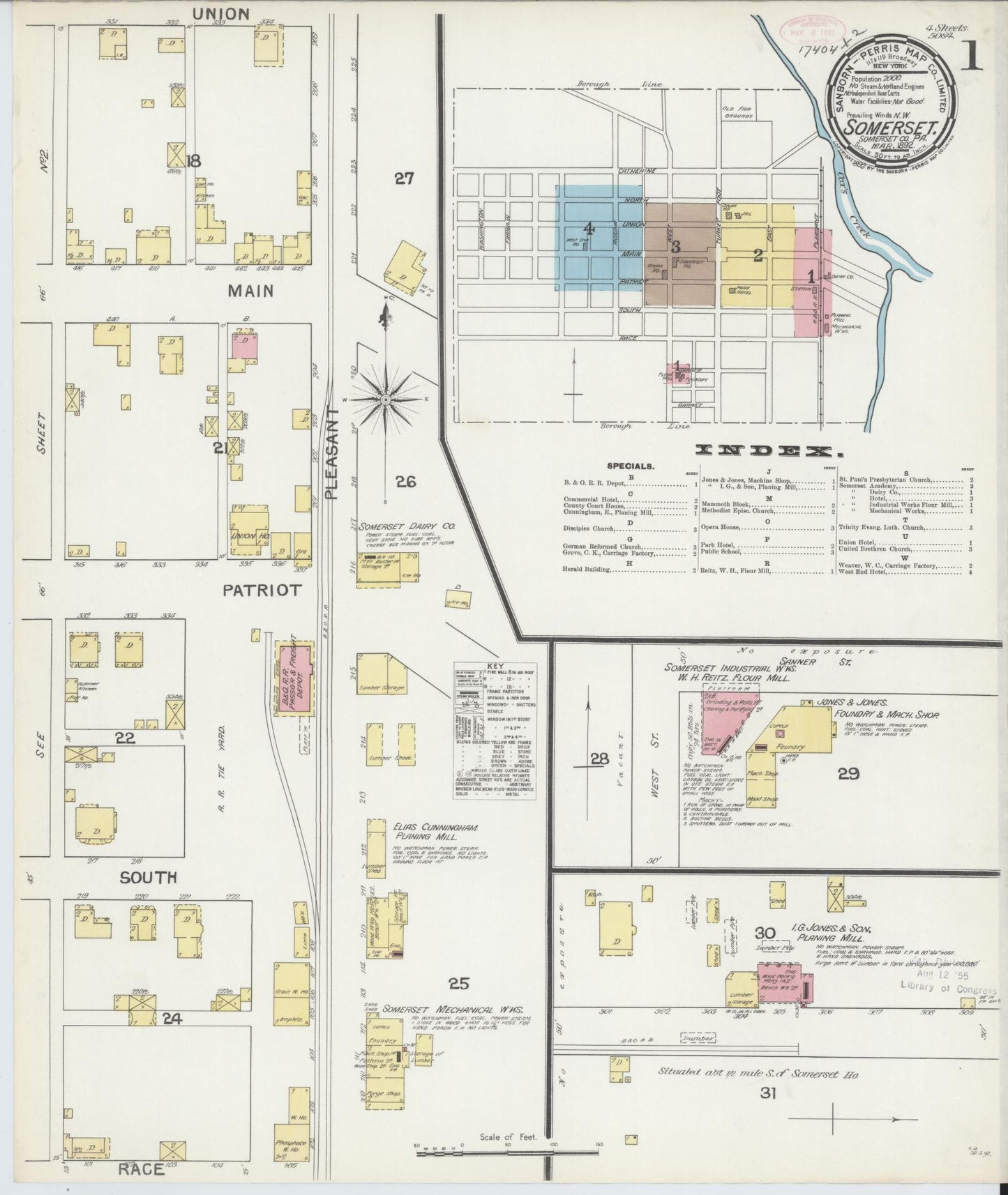 Sanborn Fire Insurance Map from Somerset, Somerset County, Pennsylvania (1892), Sheet #0001 - Complete Map Set gallery image, historic Sanborn map, vintage wall art, Pennsylvania Pennsylvania