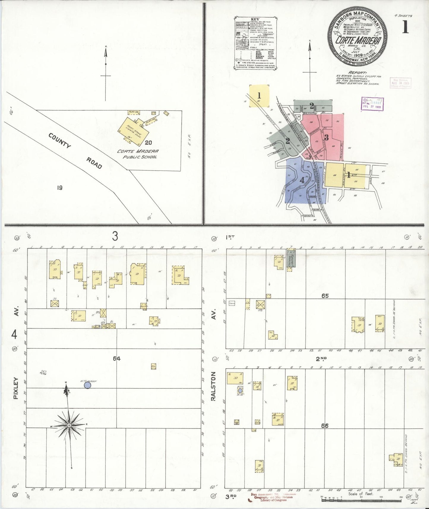 Sanborn Fire Insurance Map from Corte Madera, Marin County, California (1909), Sheet #0001 - Complete Map Set gallery image, historic Sanborn map, vintage wall art, California California