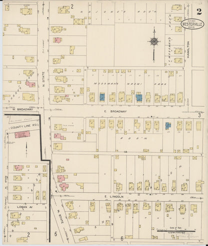 Sanborn Fire Insurance Map from Westerville, Franklin County, Ohio (1922), Sheet #0002 - Complete Map Set gallery image, historic Sanborn map, vintage wall art, Ohio Ohio
