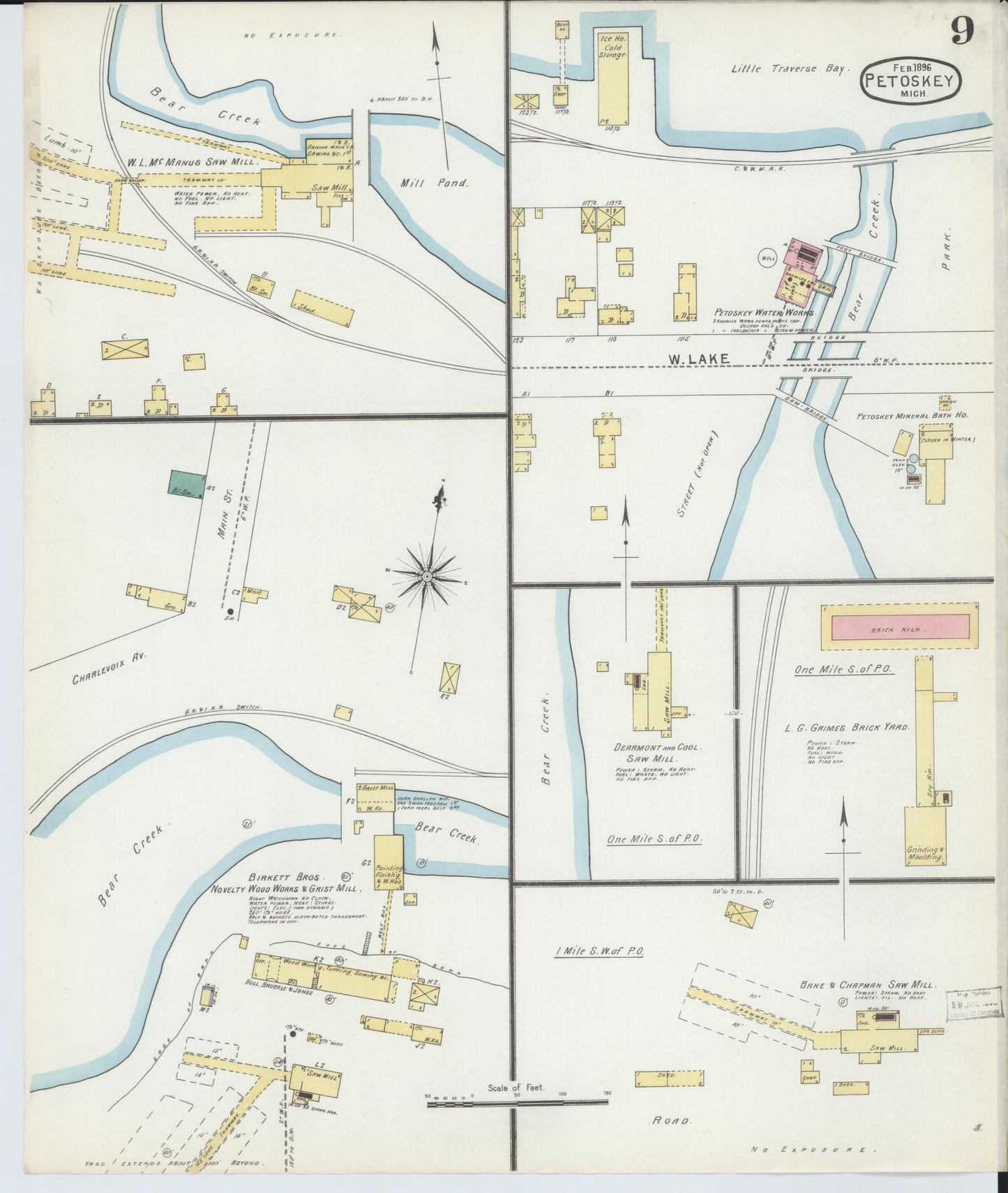 Sanborn Fire Insurance Map from Petoskey, Emmet County, Michigan (1896), Sheet #0009 - Complete Map Set gallery image, historic Sanborn map, vintage wall art, Michigan Michigan