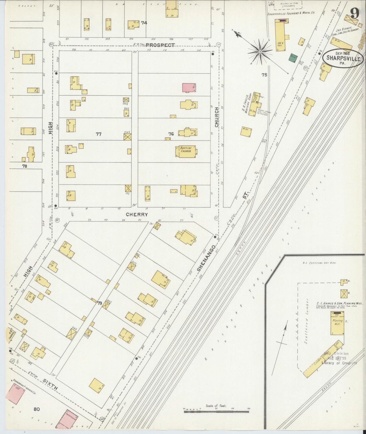 Sanborn Fire Insurance Map from Sharpsville, Mercer County, Pennsylvania (1905), Sheet #0009 - Complete Map Set gallery image, historic Sanborn map, vintage wall art, Pennsylvania Pennsylvania