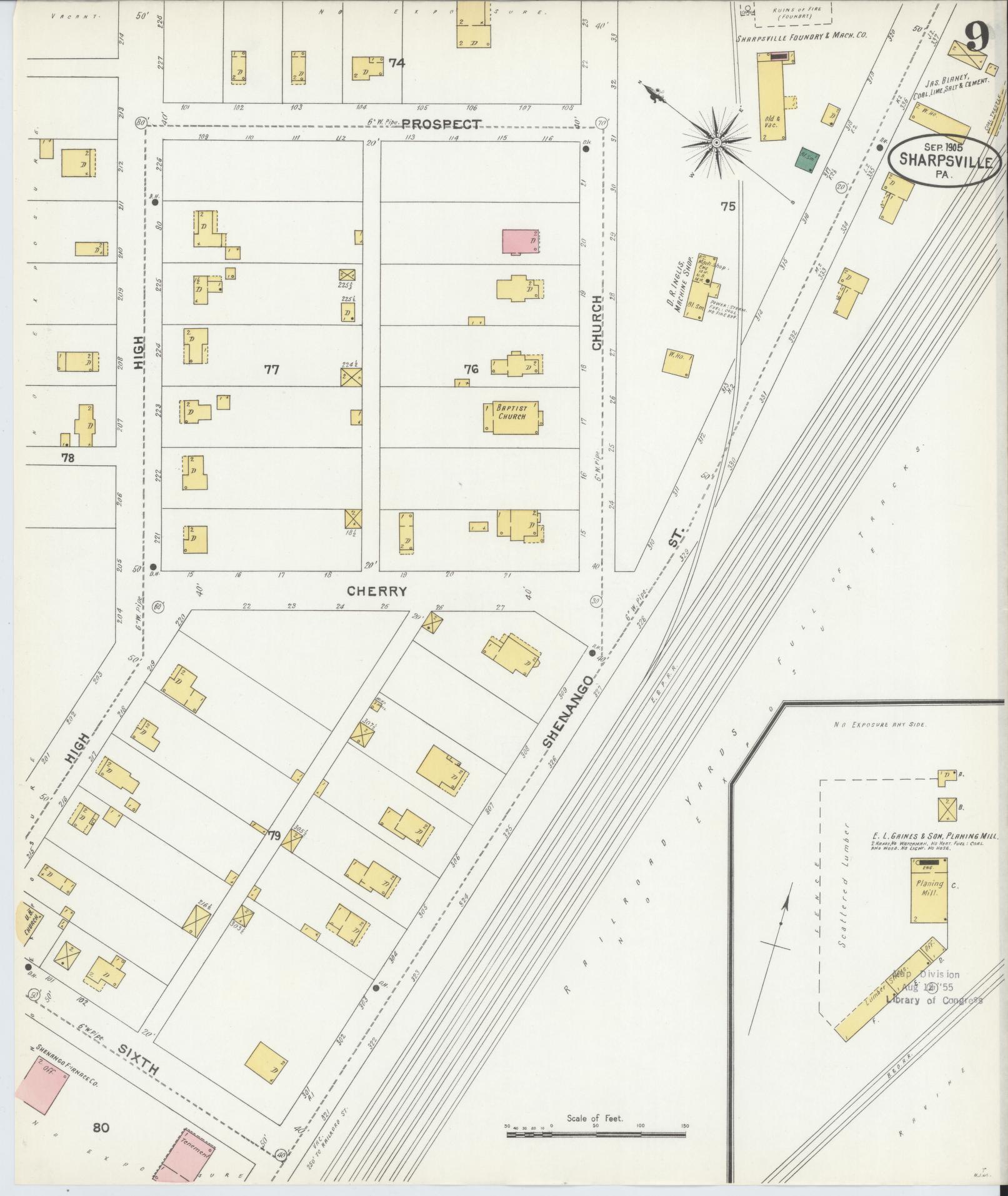 Sanborn Fire Insurance Map from Sharpsville, Mercer County, Pennsylvania (1905), Sheet #0009 - Complete Map Set gallery image, historic Sanborn map, vintage wall art, Pennsylvania Pennsylvania