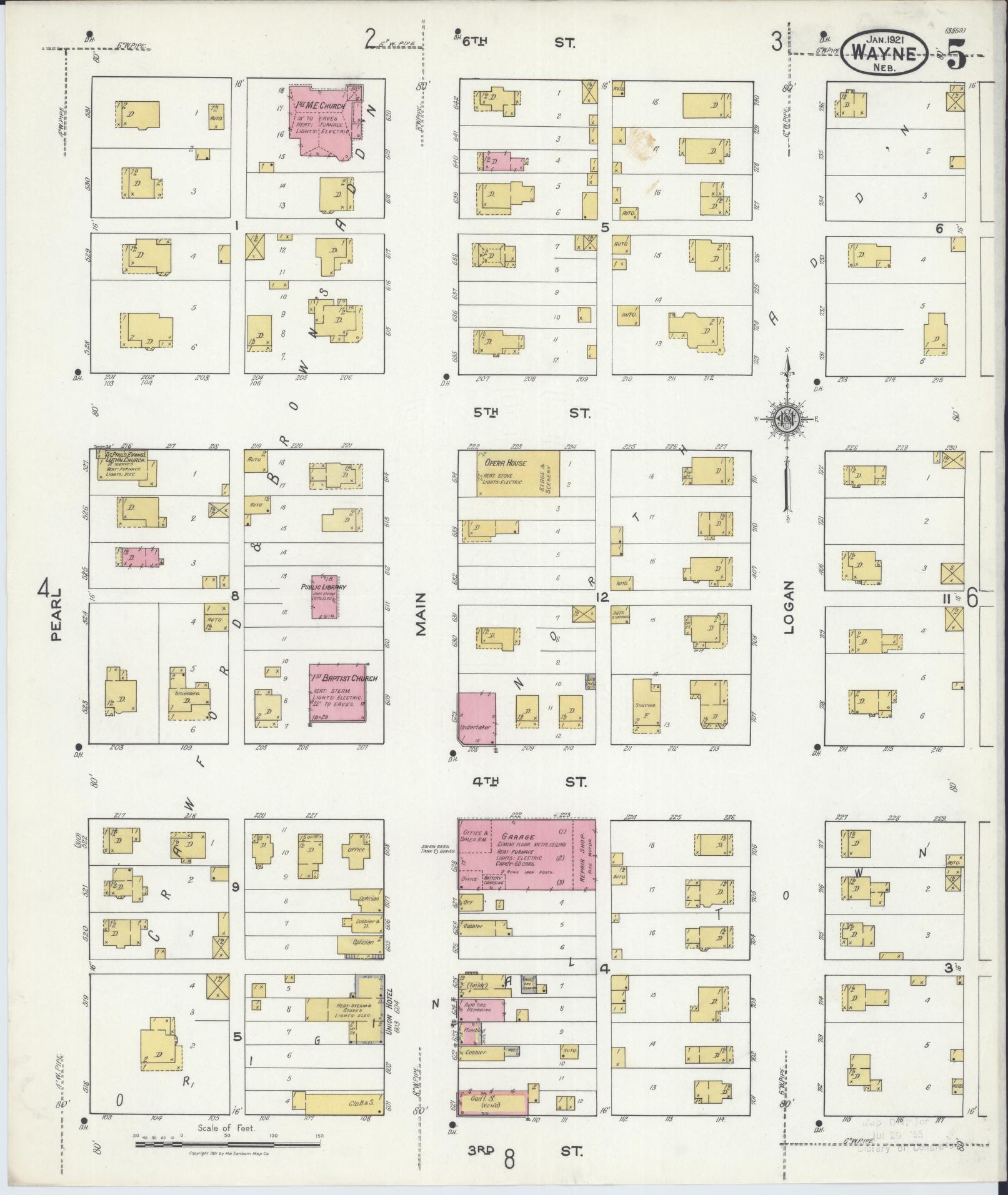 Sanborn Fire Insurance Map from Wayne, Wayne County, Nebraska (1921), Sheet #0005 - Complete Map Set gallery image, historic Sanborn map, vintage wall art, Nebraska Nebraska