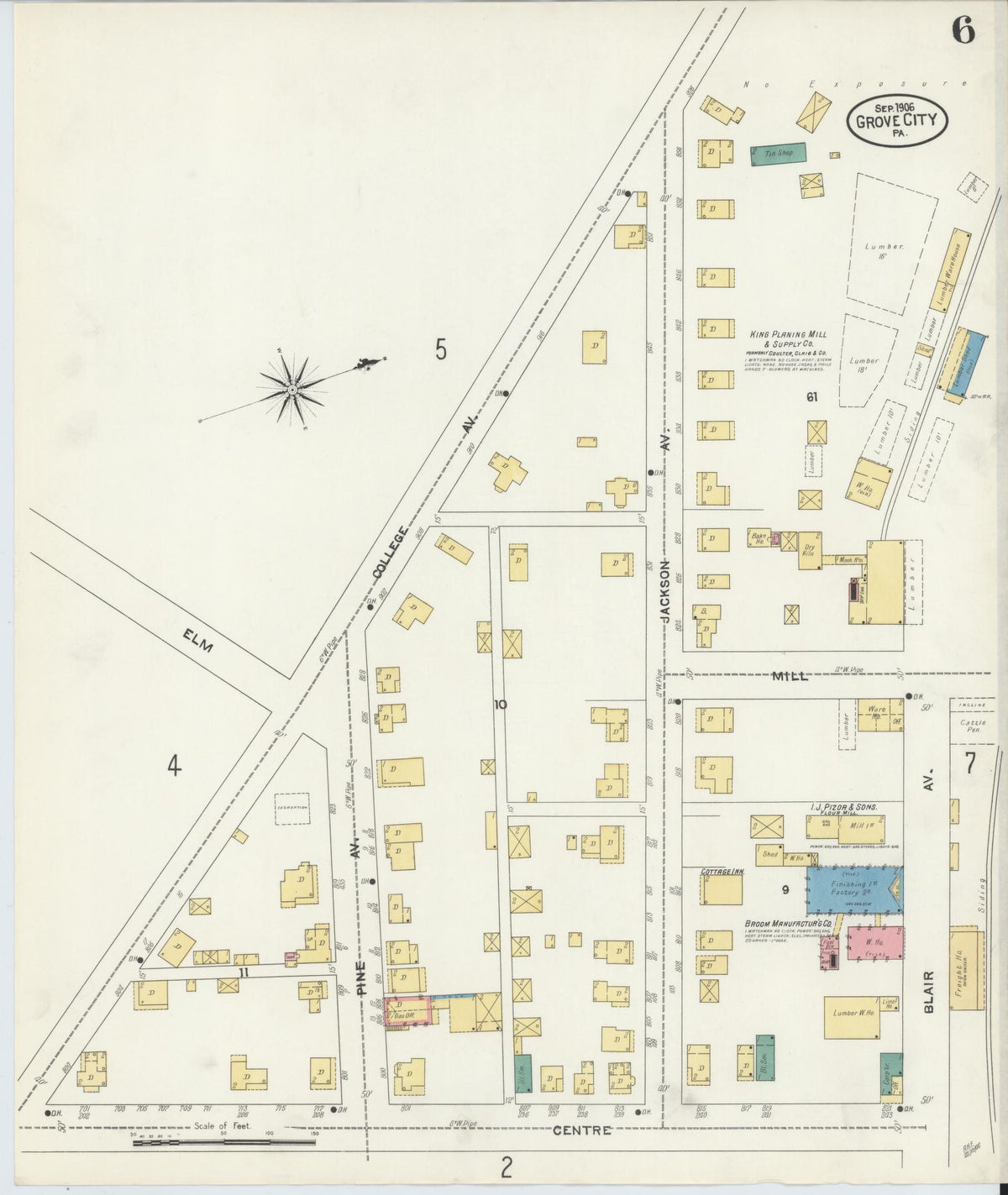 Sanborn Fire Insurance Map from Grove City, Mercer County, Pennsylvania (1906), Sheet #0006 - Complete Map Set gallery image, historic Sanborn map, vintage wall art, Pennsylvania Pennsylvania