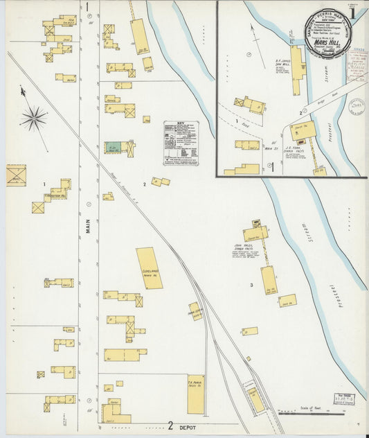 Sanborn Fire Insurance Map from Mars Hill, Aroostook County, Maine (1900), Sheet #0001 - Historic Sanborn Fire Insurance Map Print, vintage old map wall art, antique decor, genealogy gift, Maine Maine map