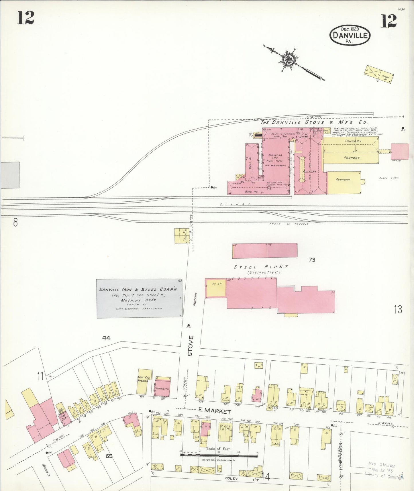 Sanborn Fire Insurance Map from Danville, Montour County, Pennsylvania (1923), Sheet #0012 - Historic Sanborn Fire Insurance Map Print, vintage old map wall art, antique decor, genealogy gift, Pennsylvania Pennsylvania map