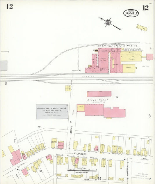 Sanborn Fire Insurance Map from Danville, Montour County, Pennsylvania (1923), Sheet #0012 - Historic Sanborn Fire Insurance Map Print, vintage old map wall art, antique decor, genealogy gift, Pennsylvania Pennsylvania map