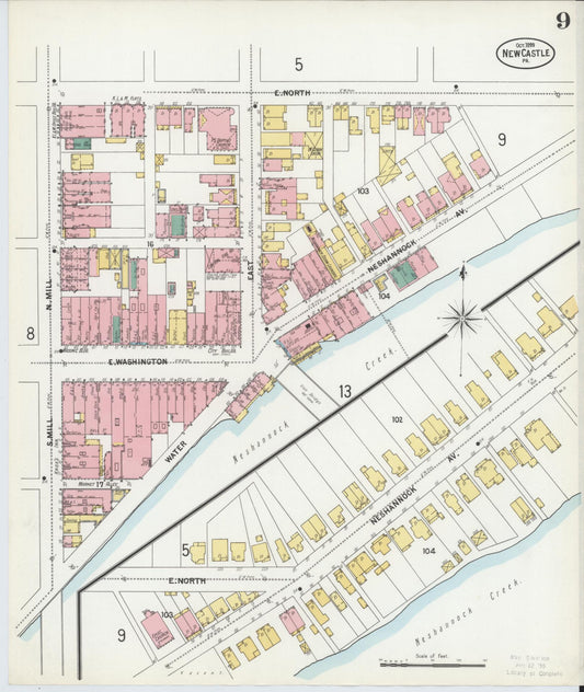 Sanborn Fire Insurance Map from New Castle, Lawrence County, Pennsylvania (1899), Sheet #0009 - Historic Sanborn Fire Insurance Map Print, vintage old map wall art, antique decor, genealogy gift, Pennsylvania Pennsylvania map