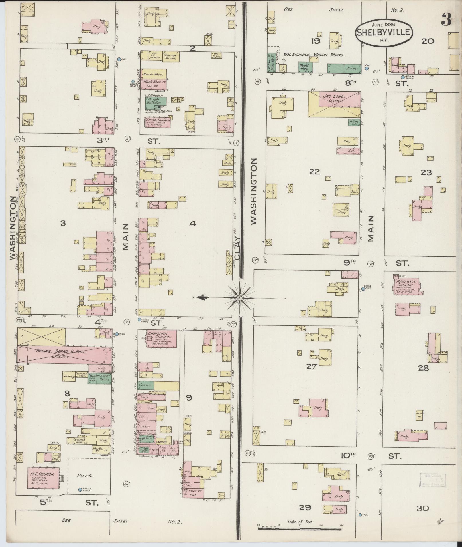 Sanborn Fire Insurance Map from Shelbyville, Shelby County, Kentucky (1886), Sheet #0003 - Historic Sanborn Fire Insurance Map Print, vintage old map wall art, antique decor, genealogy gift, Kentucky Kentucky map
