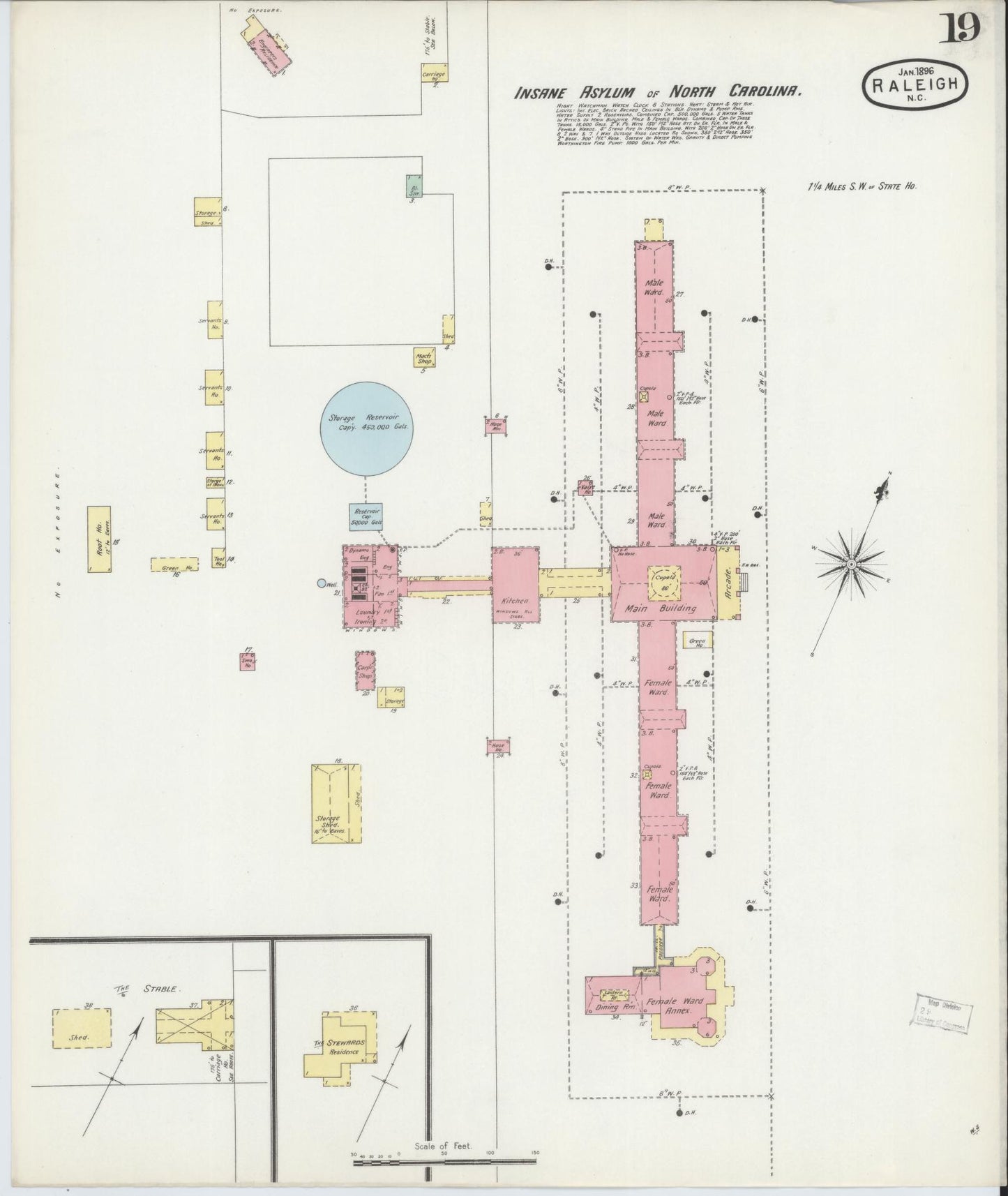 Sanborn Fire Insurance Map from Raleigh, Wake County, North Carolina (1896), Sheet #0019 - Historic Sanborn Fire Insurance Map Print, vintage old map wall art, antique decor, genealogy gift, North Carolina North Carolina map