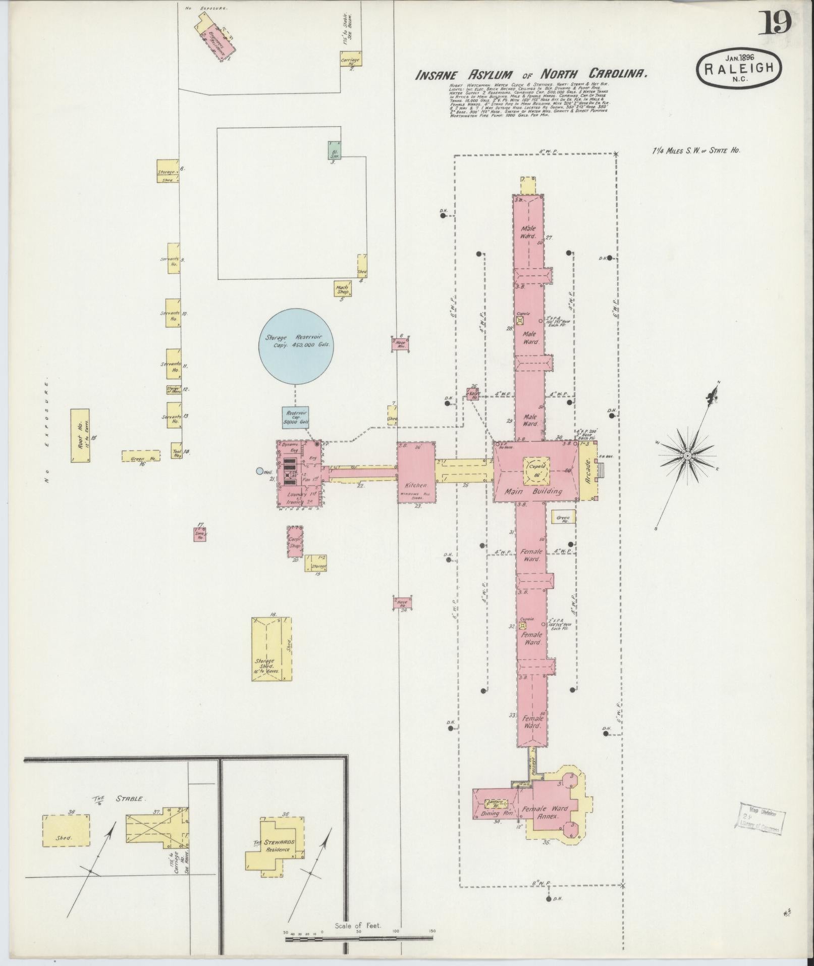 Sanborn Fire Insurance Map from Raleigh, Wake County, North Carolina (1896), Sheet #0019 - Historic Sanborn Fire Insurance Map Print, vintage old map wall art, antique decor, genealogy gift, North Carolina North Carolina map