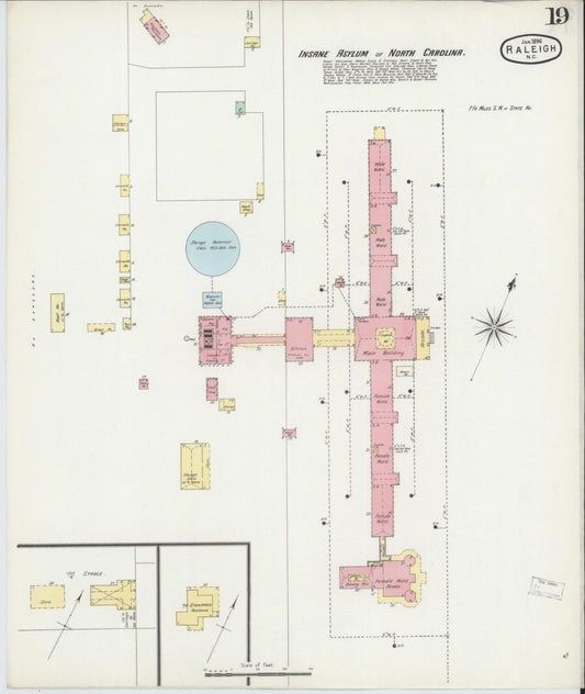Sanborn Fire Insurance Map from Raleigh, Wake County, North Carolina (1896), Sheet #0019 - Historic Sanborn Fire Insurance Map Print, vintage old map wall art, antique decor, genealogy gift, North Carolina North Carolina map
