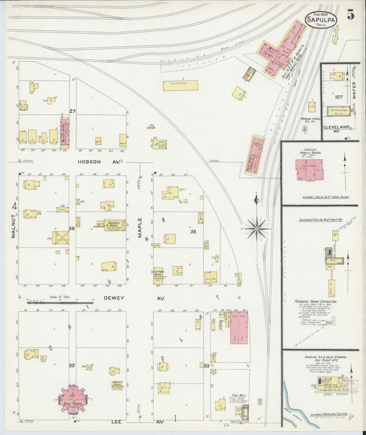 Sanborn Fire Insurance Map from Sapulpa, Creek County, Oklahoma (1909), Sheet #0005 - Historic Sanborn Fire Insurance Map Print, vintage old map wall art, antique decor, genealogy gift, Oklahoma Oklahoma map