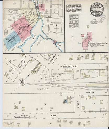 Sanborn Fire Insurance Map from Whitewater, Walworth County, Wisconsin (1884), Sheet #0001 - Complete Map Set gallery image, historic Sanborn map, vintage wall art, Wisconsin Wisconsin