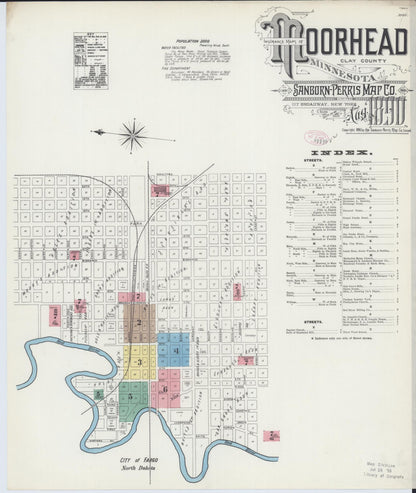 Sanborn Fire Insurance Map from Moorhead, Clay County, Minnesota (1890), Sheet #0001 - Historic Sanborn Fire Insurance Map Print, vintage old map wall art, antique decor, genealogy gift, Minnesota Minnesota map