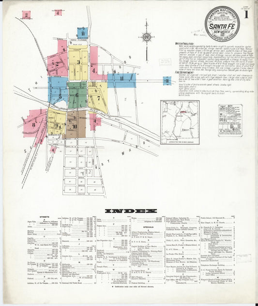 Sanborn Fire Insurance Map from Santa Fe, Santa Fe County, New Mexico. (1921) – Historic Sanborn Fire Insurance Map Print