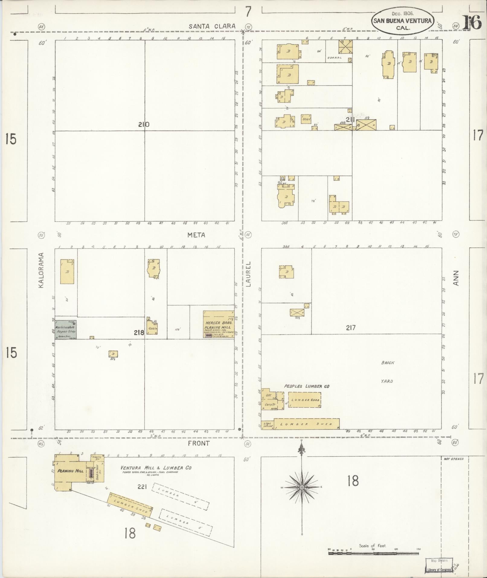 Sanborn Fire Insurance Map from San Buenaventura, Ventura County, California (1906), Sheet #0016 - Complete Map Set gallery image, historic Sanborn map, vintage wall art, California California