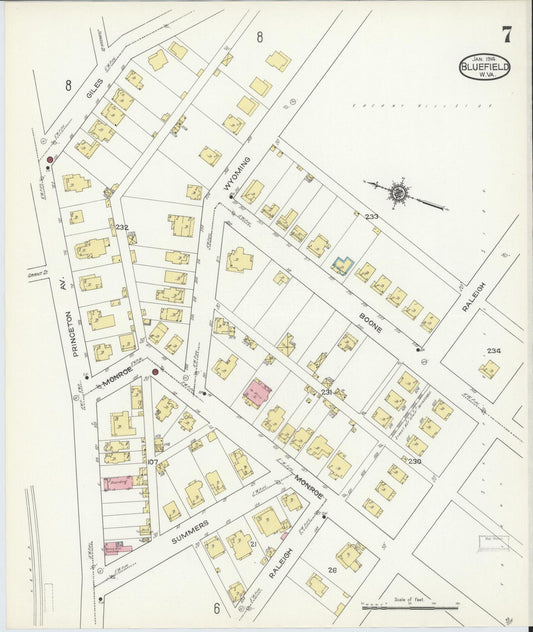 Sanborn Fire Insurance Map from Bluefield, Mercer County, West Virginia (1914), Sheet #0007 - Historic Sanborn Fire Insurance Map Print, vintage old map wall art, antique decor, genealogy gift, West Virginia West Virginia map