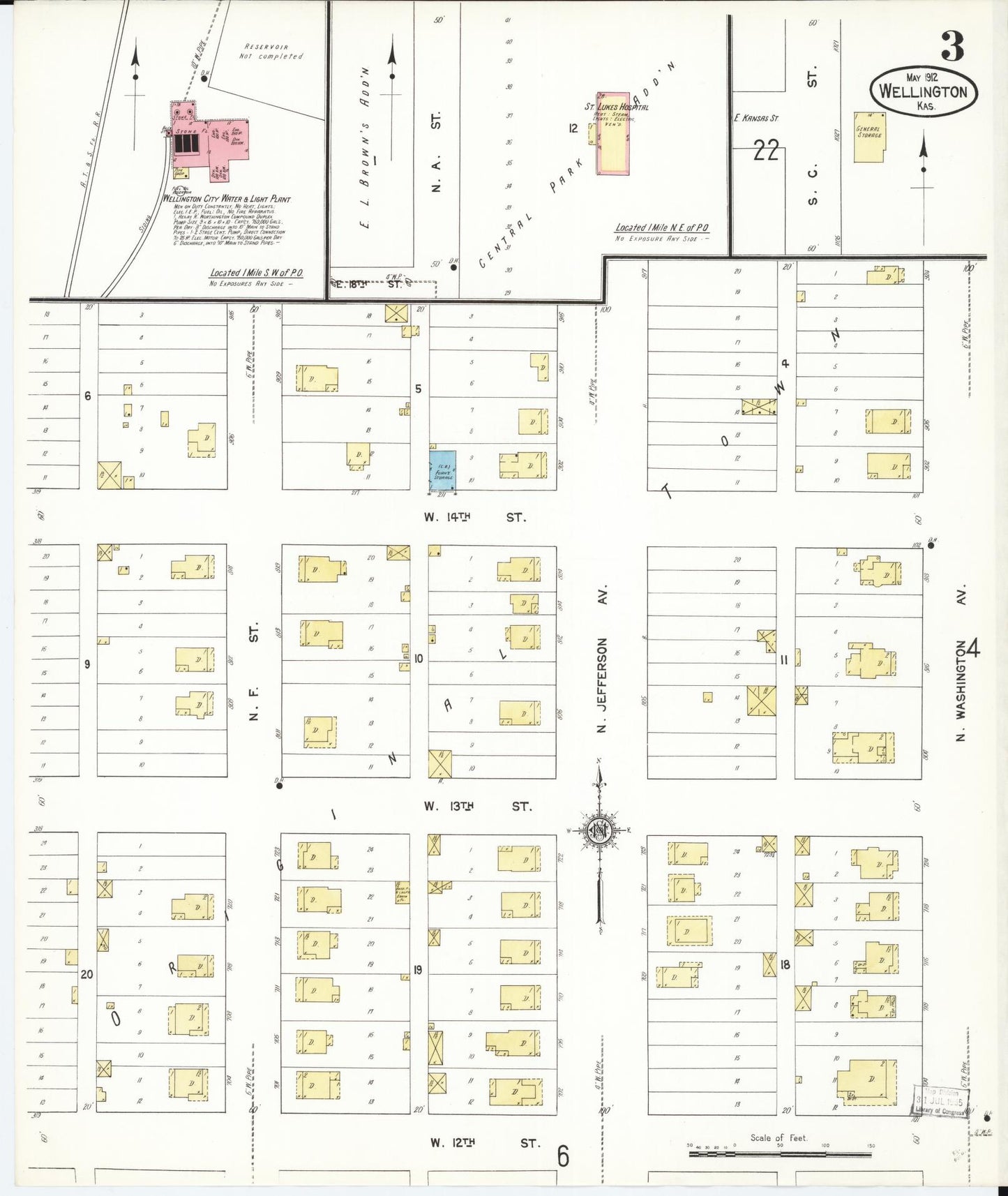 Sanborn Fire Insurance Map from Wellington, Sumner County, Kansas (1912), Sheet #0003 - Complete Map Set gallery image, historic Sanborn map, vintage wall art, Kansas Kansas