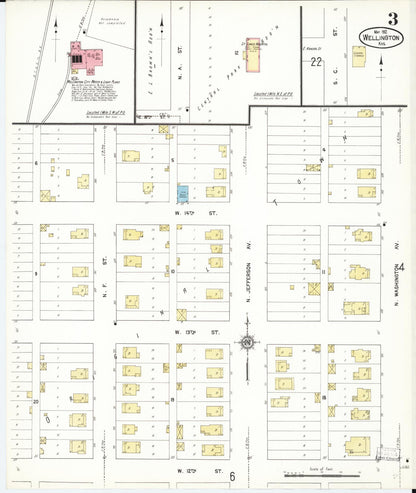 Sanborn Fire Insurance Map from Wellington, Sumner County, Kansas (1912), Sheet #0003 - Complete Map Set gallery image, historic Sanborn map, vintage wall art, Kansas Kansas