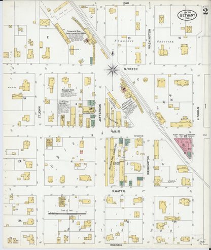 Sanborn Fire Insurance Map from Bethany, Moultrie County, Illinois (1901), Sheet #0002 - Complete Map Set gallery image, historic Sanborn map, vintage wall art, Illinois Illinois