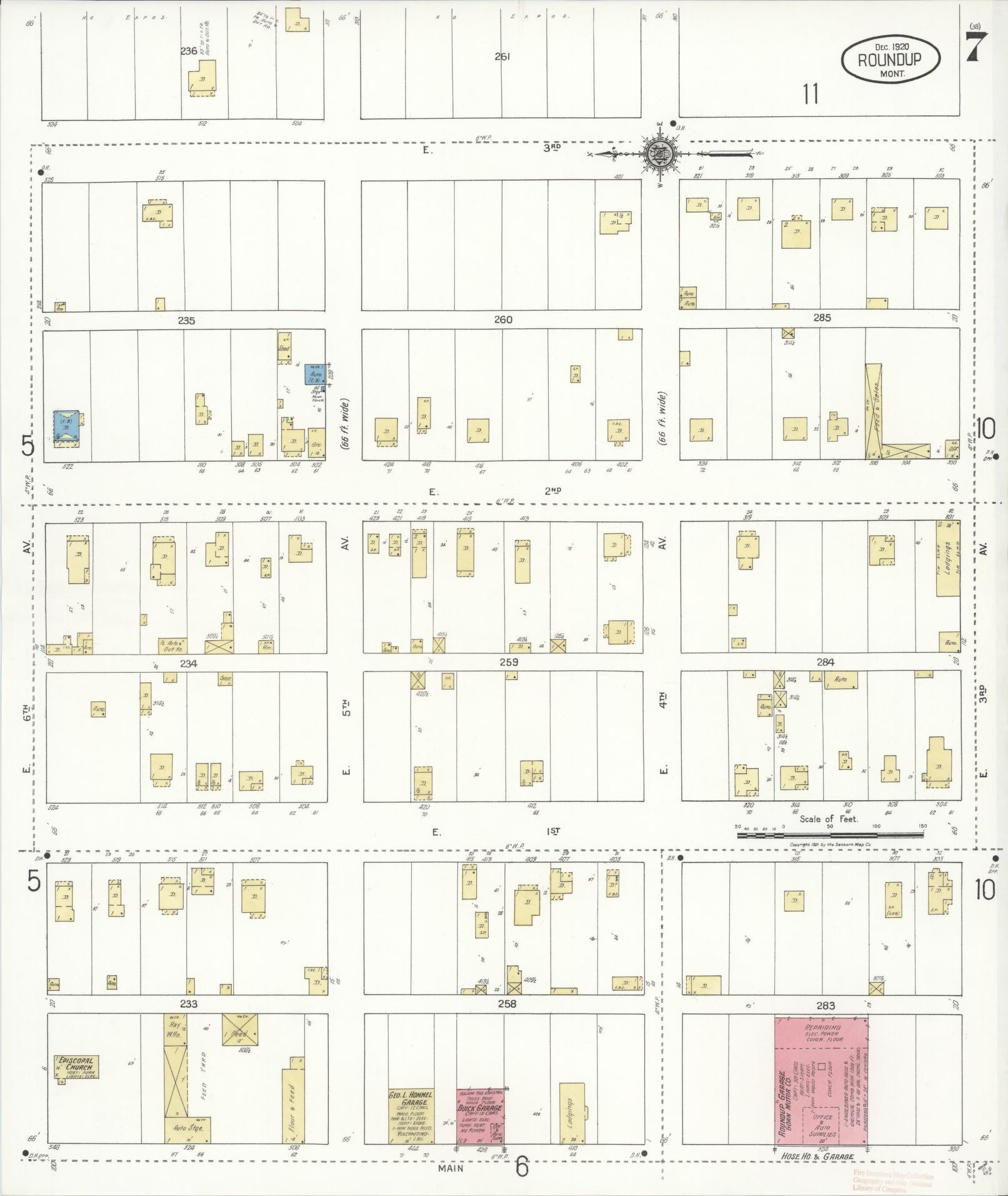 Sanborn Fire Insurance Map from Roundup, Musselshell County, Montana (1920), Sheet #0007 - Historic Sanborn Fire Insurance Map Print, vintage old map wall art, antique decor, genealogy gift, Montana Montana map