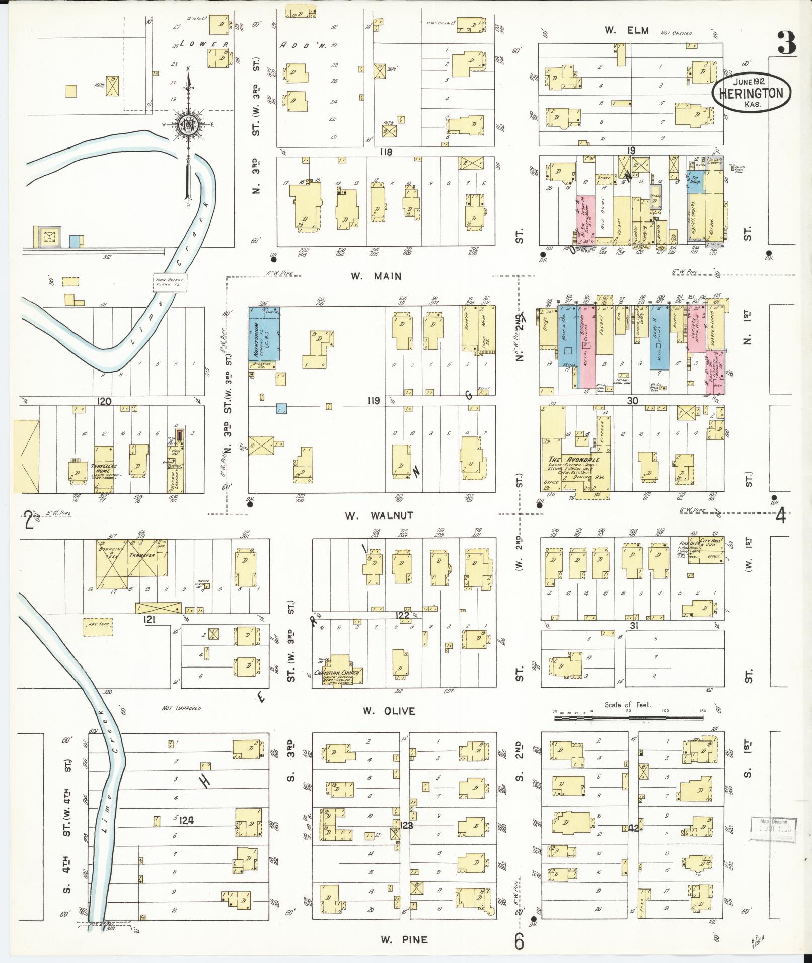 Sanborn Fire Insurance Map from Herington, Dickinson County, Kansas (1912), Sheet #0003 - Historic Sanborn Fire Insurance Map Print, vintage old map wall art, antique decor, genealogy gift, Kansas Kansas map