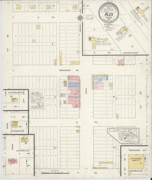 Sanborn Fire Insurance Map from Alex, Grady County, Oklahoma (1916), Sheet #0001 - Historic Sanborn Fire Insurance Map Print, vintage old map wall art, antique decor, genealogy gift, Oklahoma Oklahoma map