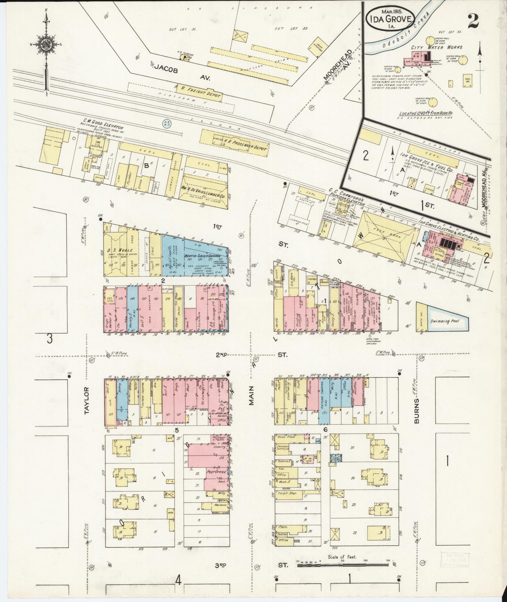 Sanborn Fire Insurance Map from Ida Grove, Ida County, Iowa (1915), Sheet #0002 - Historic Sanborn Fire Insurance Map Print, vintage old map wall art