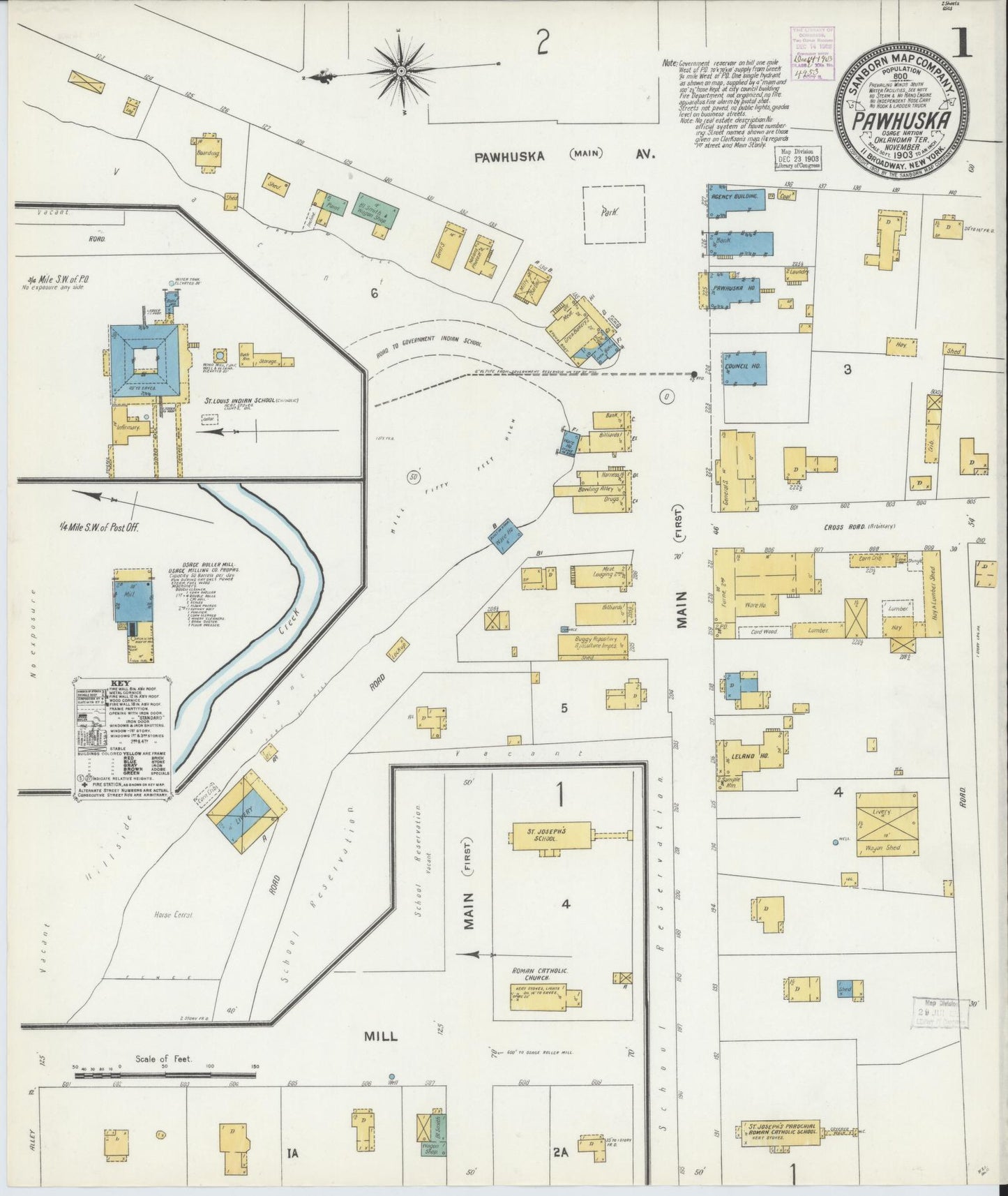 Sanborn Fire Insurance Map from Pawhuska, Osage County, Oklahoma (1903), Sheet #0001 - Historic Sanborn Fire Insurance Map Print, vintage old map wall art, antique decor, genealogy gift, Oklahoma Oklahoma map
