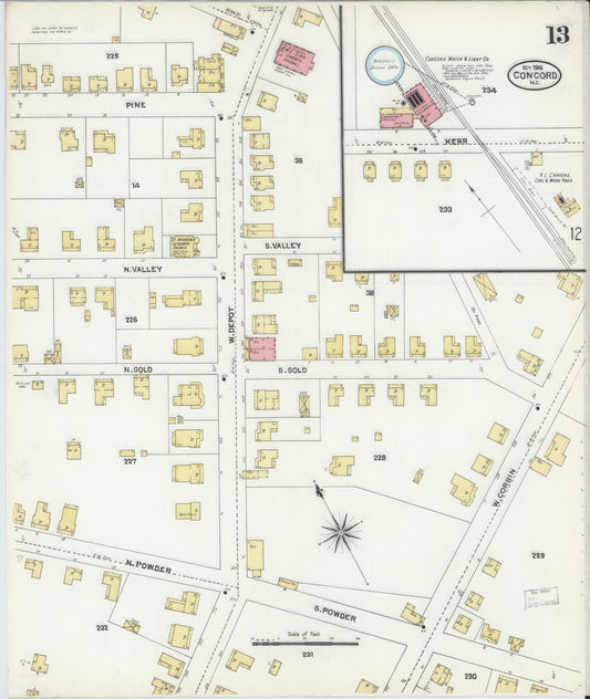 Sanborn Fire Insurance Map from Concord, Cabarrus County, North Carolina (1906), Sheet #0013 - Historic Sanborn Fire Insurance Map Print, vintage old map wall art, antique decor, genealogy gift, North Carolina North Carolina map