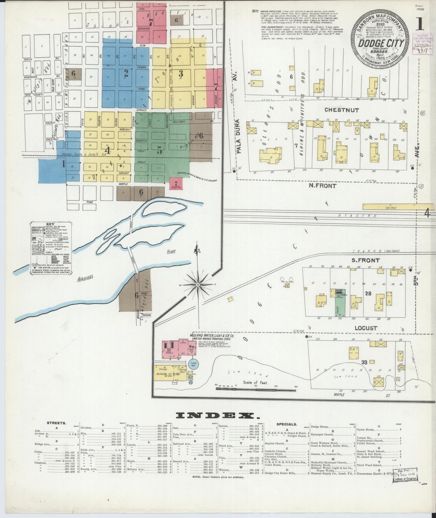 Sanborn Fire Insurance Map from Dodge City, Ford County, Kansas (1905), Sheet #0001 - Historic Sanborn Fire Insurance Map Print, vintage old map wall art, antique decor, genealogy gift, Kansas Kansas map