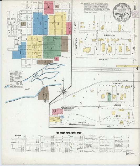 Sanborn Fire Insurance Map from Dodge City, Ford County, Kansas (1905), Sheet #0001 - Historic Sanborn Fire Insurance Map Print, vintage old map wall art, antique decor, genealogy gift, Kansas Kansas map