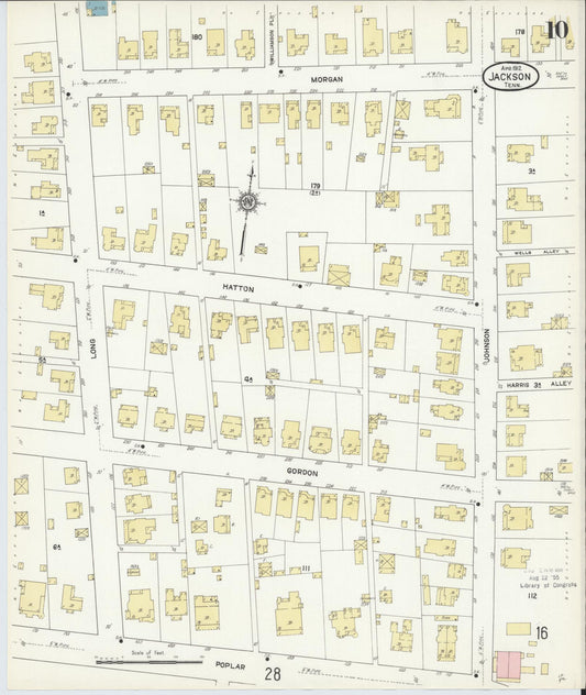 Sanborn Fire Insurance Map from Jackson, Madison County, Tennessee (1912), Sheet #0010 - Historic Sanborn Fire Insurance Map Print, vintage old map wall art, antique decor, genealogy gift, Tennessee Tennessee map