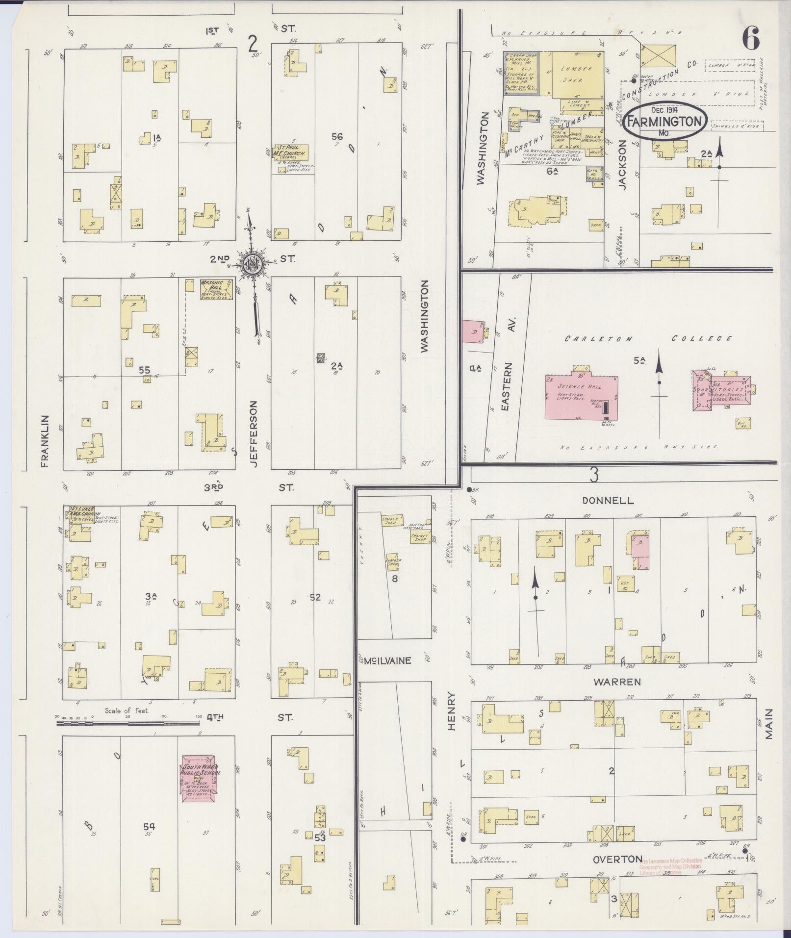 Sanborn Fire Insurance Map from Farmington, Saint Francois County, Missouri (1914), Sheet #0006 - Historic Sanborn Fire Insurance Map Print, vintage old map wall art, antique decor, genealogy gift, Missouri Missouri map