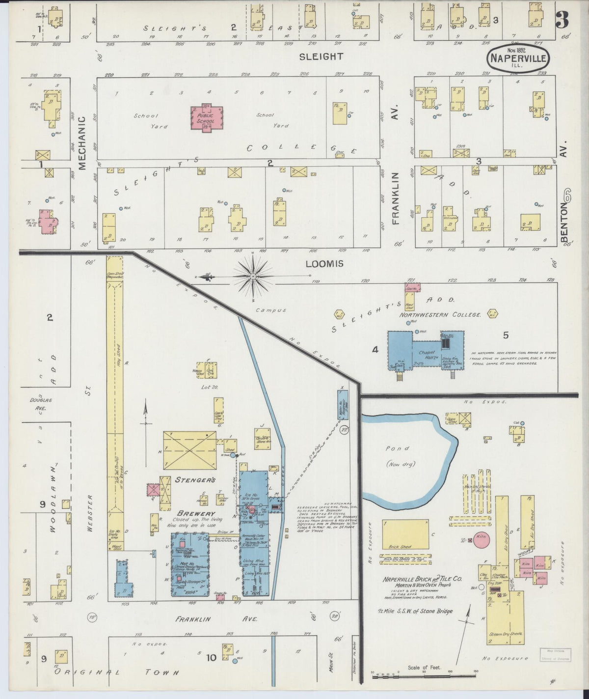 Sanborn Fire Insurance Map from Naperville, Du Page County, Illinois (1892), Sheet #0003 - Historic Sanborn Fire Insurance Map Print, vintage old map wall art, antique decor, genealogy gift, Illinois Illinois map