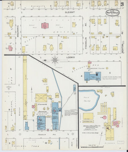 Sanborn Fire Insurance Map from Naperville, Du Page County, Illinois (1892), Sheet #0003 - Historic Sanborn Fire Insurance Map Print, vintage old map wall art, antique decor, genealogy gift, Illinois Illinois map