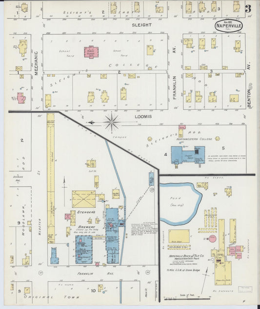 Sanborn Fire Insurance Map from Naperville, Du Page County, Illinois (1892), Sheet #0003 - Historic Sanborn Fire Insurance Map Print, vintage old map wall art, antique decor, genealogy gift, Illinois Illinois map