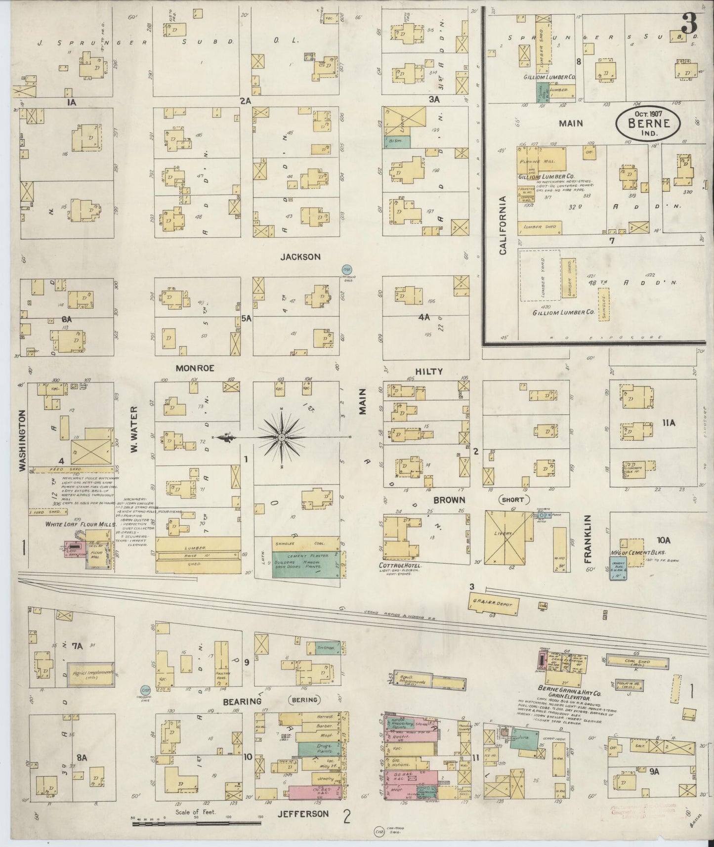 Sanborn Fire Insurance Map from Berne, Adams County, Indiana (1907), Sheet #0003 - Complete Map Set gallery image, historic Sanborn map, vintage wall art, Indiana Indiana
