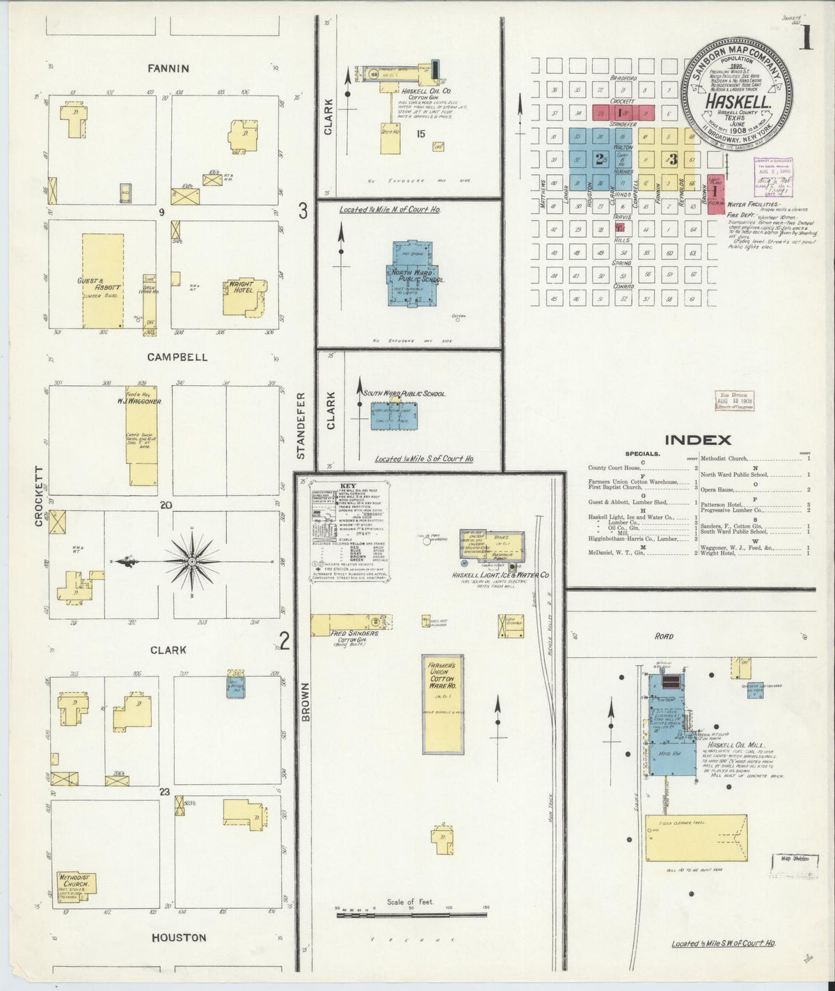 Sanborn Fire Insurance Map from Haskell, Haskell County, Texas (1908), Sheet #0001 - Complete Map Set gallery image, historic Sanborn map, vintage wall art, Texas Texas